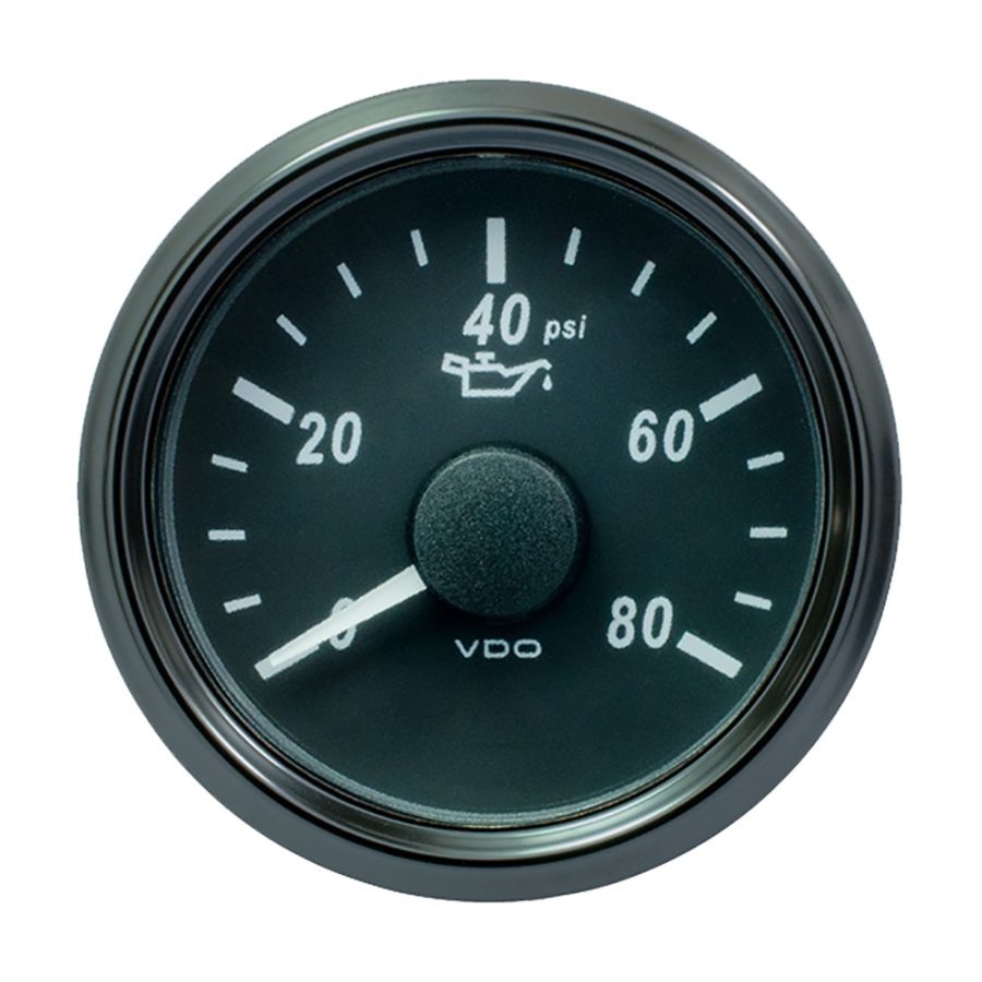 VDO A2C3833230030 SINGLEVIU 52MM (2-1/16 INCH) OIL PRESSURE GAUGE - 80 PSI - 240-33 OHM