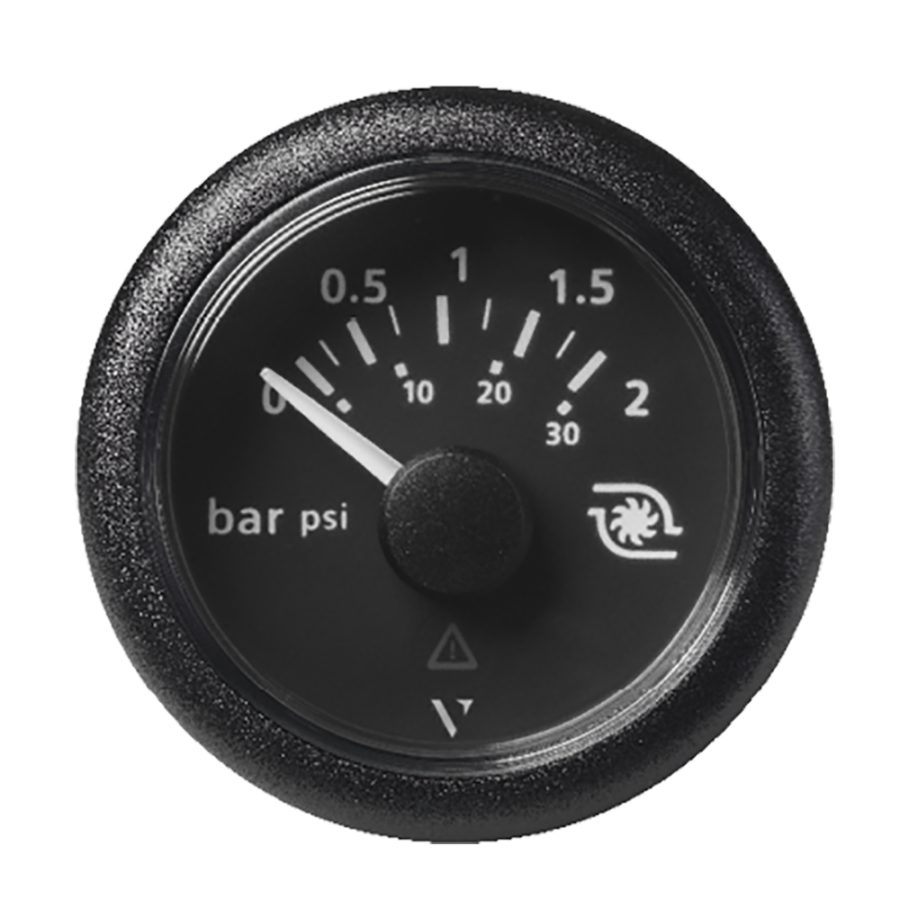 VERATRON A2C59514149 52MM (2-1/16 INCH) VIEWLINE BOOST PRESSURE GAUGE 2 BAR/30 PSI - BLACK DIAL & ROUND BEZEL