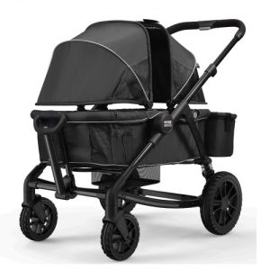 VEVOR All-Terrain Stroller Wagon, 2 Seats Foldable Expedition 2-in-1 Collapsible Wagon Stroller, Includes Canopy, Parent Organizer, Snack Tray & Cup Holders, 55lbs for Single Seat, Black