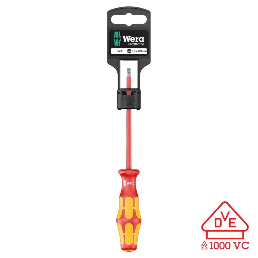 WERA 05100002001 Screwdriver: Insulated Slotted 3.5mm x 100mm (On Hang-Tag With Lasertip)