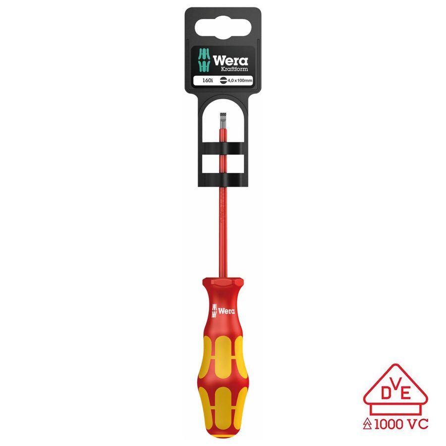 WERA 05100003001 Screwdriver: VDE Insulated Slotted 0.8x4x100 mm (On Hang-Tag)