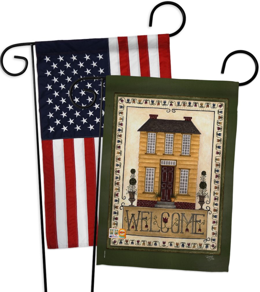 Welcome Yellow House - Impressions Decorative USA - Applique Garden Flags Pack -