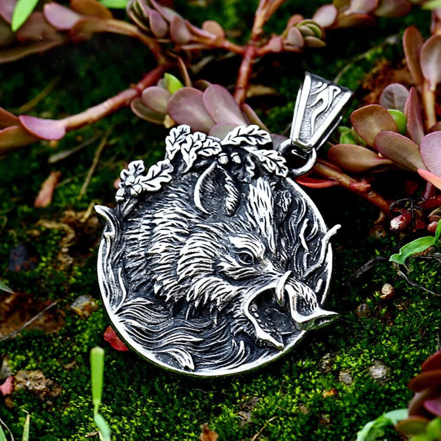 Wild Boar With Tusks Stainless Steel Pendant Necklace