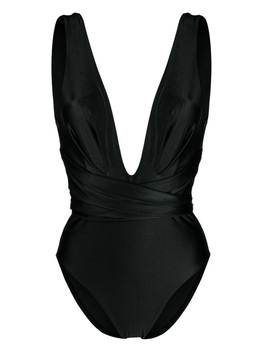 ZIMMERMANN WOMEN Raie Wrap Plunge Draped V-Neck Swimsuit 1PC Black