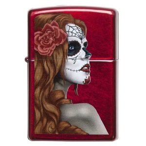 ZIPPO 28830 Windproof Lighter Day Of Dead Girl Candy Apple Red Translucent Finish