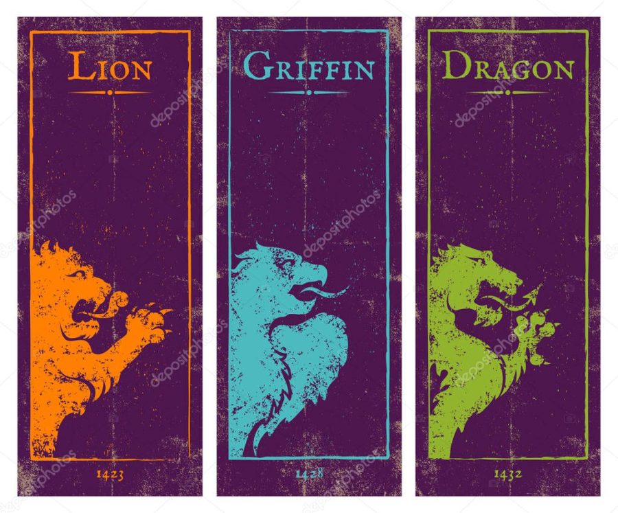 lion, griffin and dragon