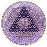 10 Year Purple Glitter with Lavender Swarovski Crystals Tri-Plate Alcoholics Ano