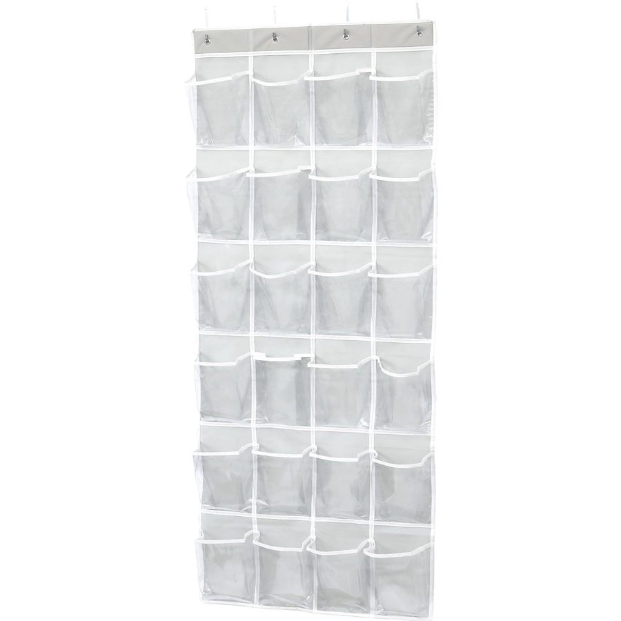 24 Pockets Large Clear Pockets Over The Door Hanging Shoe Organizer, Gray (56" X