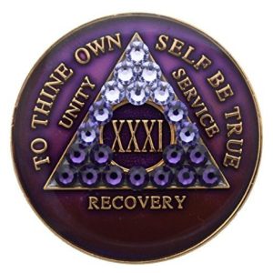 24 Year Purple Transition Swarovski Crystals Tri-Plate Alcoholics Anonymous Meda