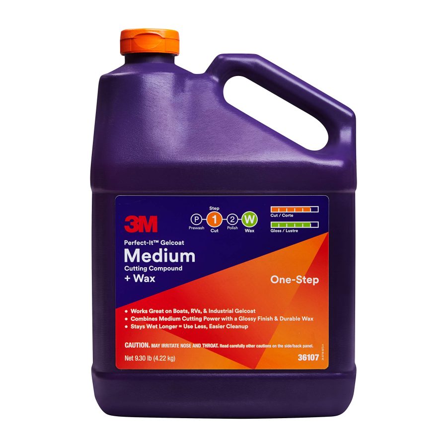 3M 36107 Gelcoat Medium Cutting Compound + Wax, 1 Gallon, One-Step Process, P1500 and Finer Scratches, Fiberglass Oxidation Remover for Boats and RVs