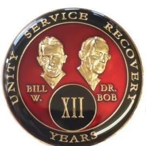 4 Year Red Bill & Bob Tri-Plate Alcoholics Anonymous Medallion- AA Sobriety Chip