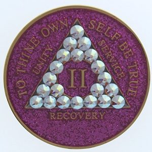 5 Year Swarovski Crystallized Bling Pink Glitter Tri-Plate Alcoholics Anonymous