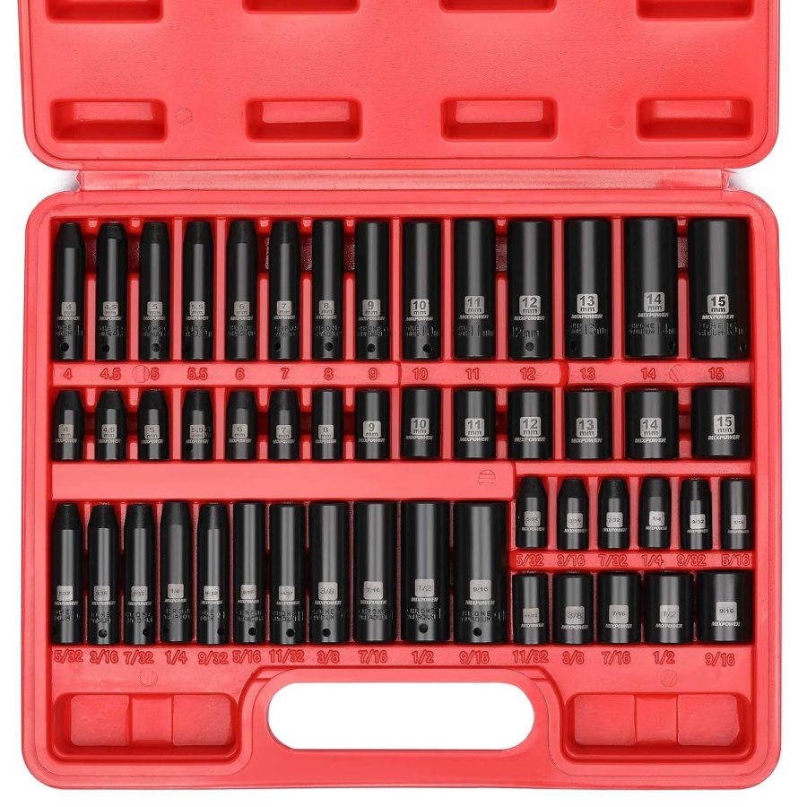 50 Pieces 1/4" Dr. Impact Socket Set, Cr-V, 6 Point, Sae/Metric, 5/32 Inch - 9/1