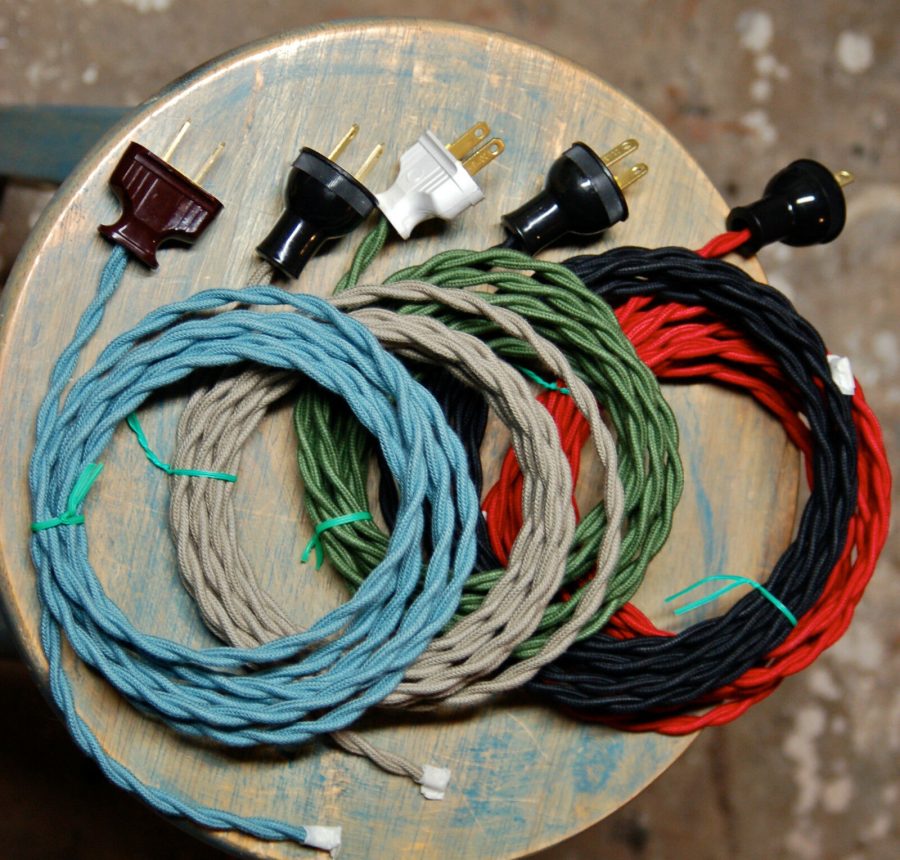 8' Twisted Cloth Covered Wire & Plug, Vintage Light Rewire Kit, Lamp Cord, rayon