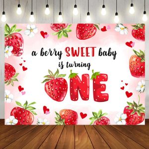 A Berry Sweet Baby Is Turning One Birthday Backdrop - Aperturee