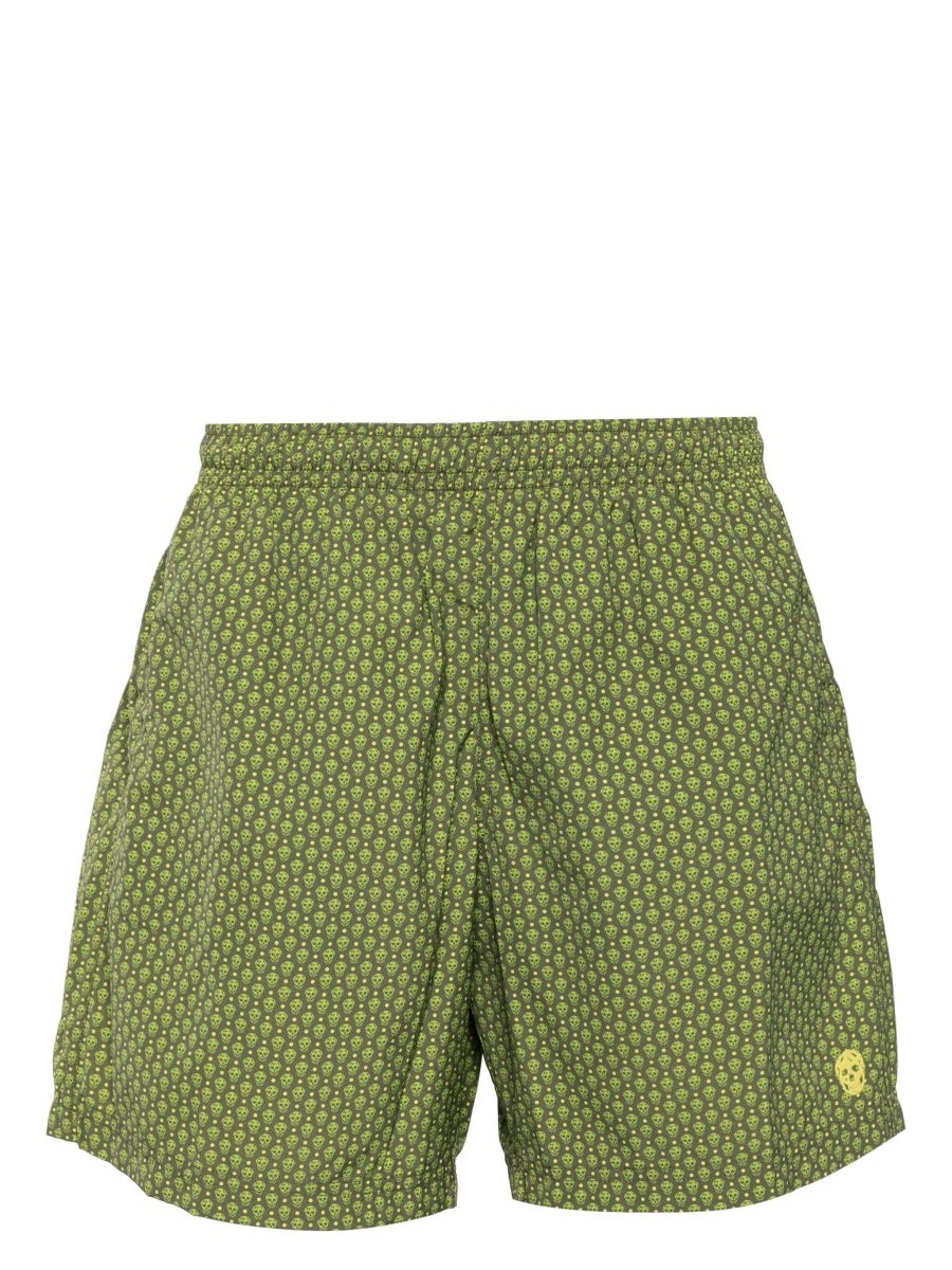 ALEXANDER MCQUEEN Dots Skull Swim Shorts Khaki/Lime