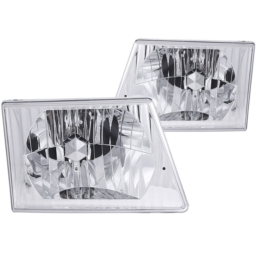 ANZO 111026 Crystal Chrome Headlight Assembly Compatible with Ford All E-150 Econoline E-250 E-350 E-450 Super Duty Includes Left Driver and Right Passenger Side Headlamps