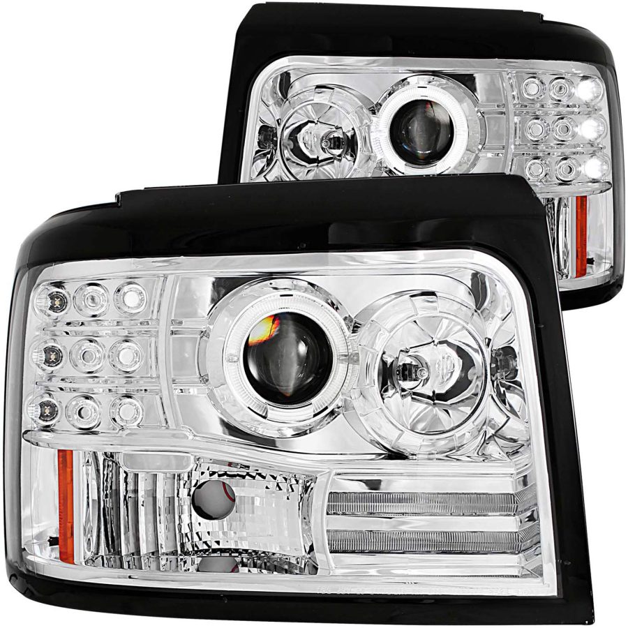 ANZO 111183 Chrome Projector Halo Headlight with Side Marker and Parking Light for Ford F-150/F-250/Bronco (Pair)