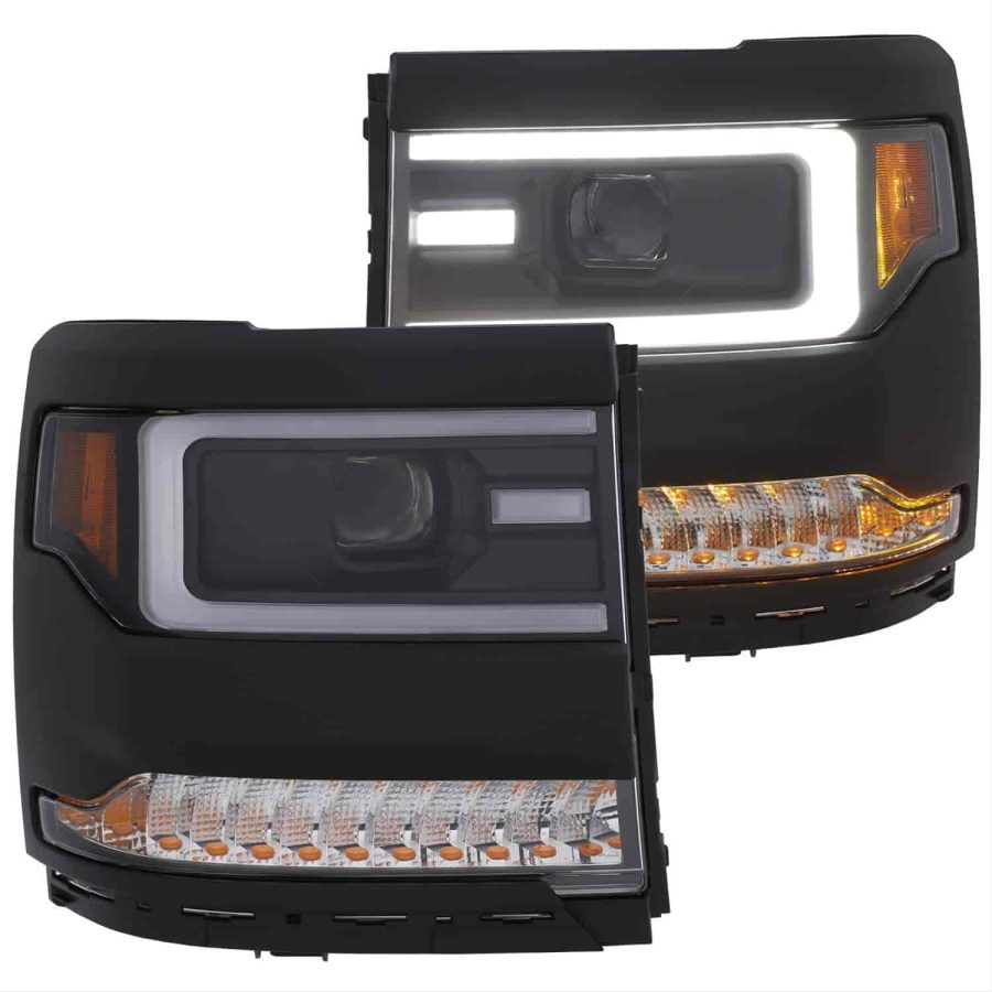 ANZO 111373 Projector Headlight Set Clear Lens Black Housing Amber Reflector Pair w/Plank Style Back Not For Use w/Factory LED Headlights w/o HID Kit Projector Headlight Set