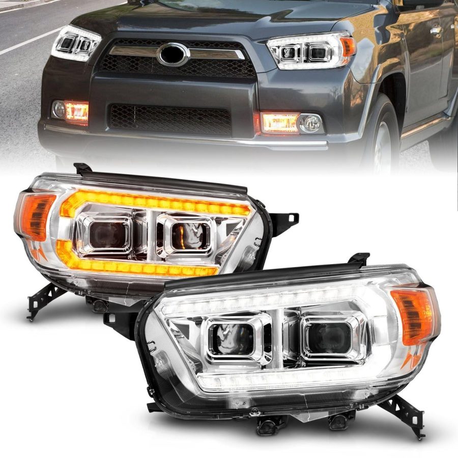 ANZO 111603 Chrome Projector Headlights With LED DRL And Sequential Turn Signal