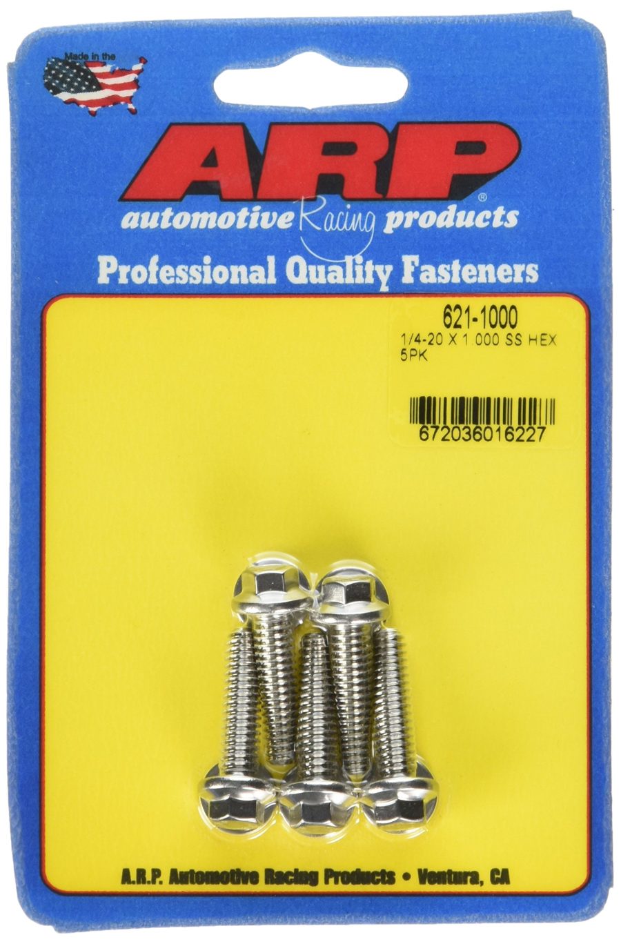 ARP 621-1000 Stainless Steel 1/4-20 Hex Bolts - Pack of 5