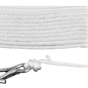 ATTWOOD 117237 11723-7 Solid Braid Multifilament Polypropylene Anchor Line with Spring Hook 3/8-Inch x 50-Feet, White