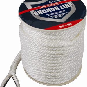 ATTWOOD 117241 11724-1 Solid Braid Multifilament Polypropylene Anchor Line with Thimble 3/8-Inch x 100-Feet, White