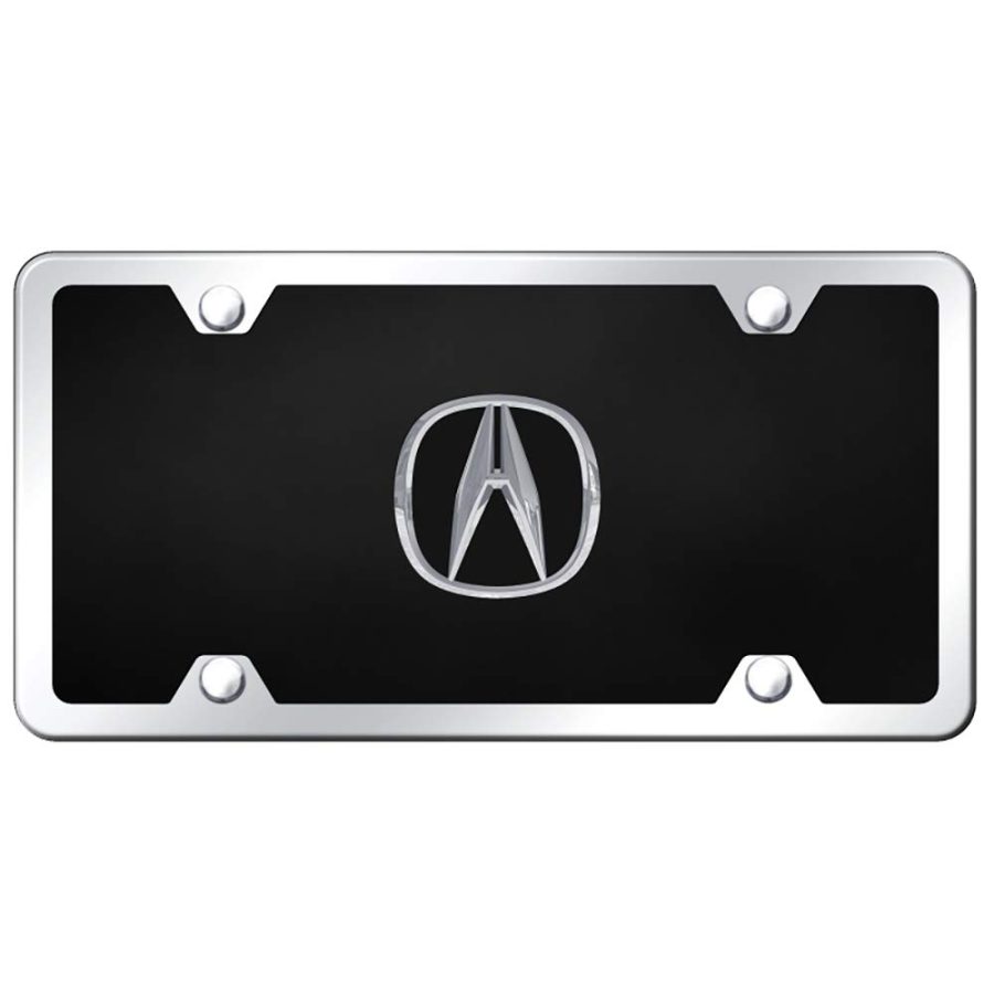 AUTO GOLD P.ACU.CBK Chrome Logo On License Plate + Frame for Acura (Black)