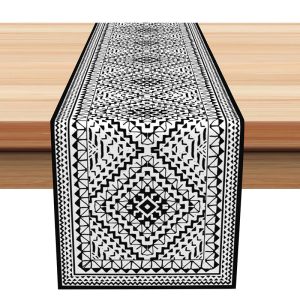 Abstract Black White Patterns Retro Table Runner - Aperturee