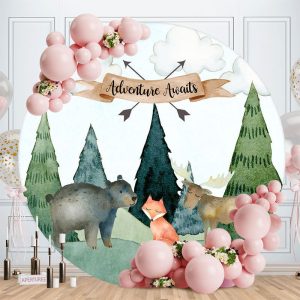 Adventure Awaits Safari Round Baby Shower Backdrop - Aperturee