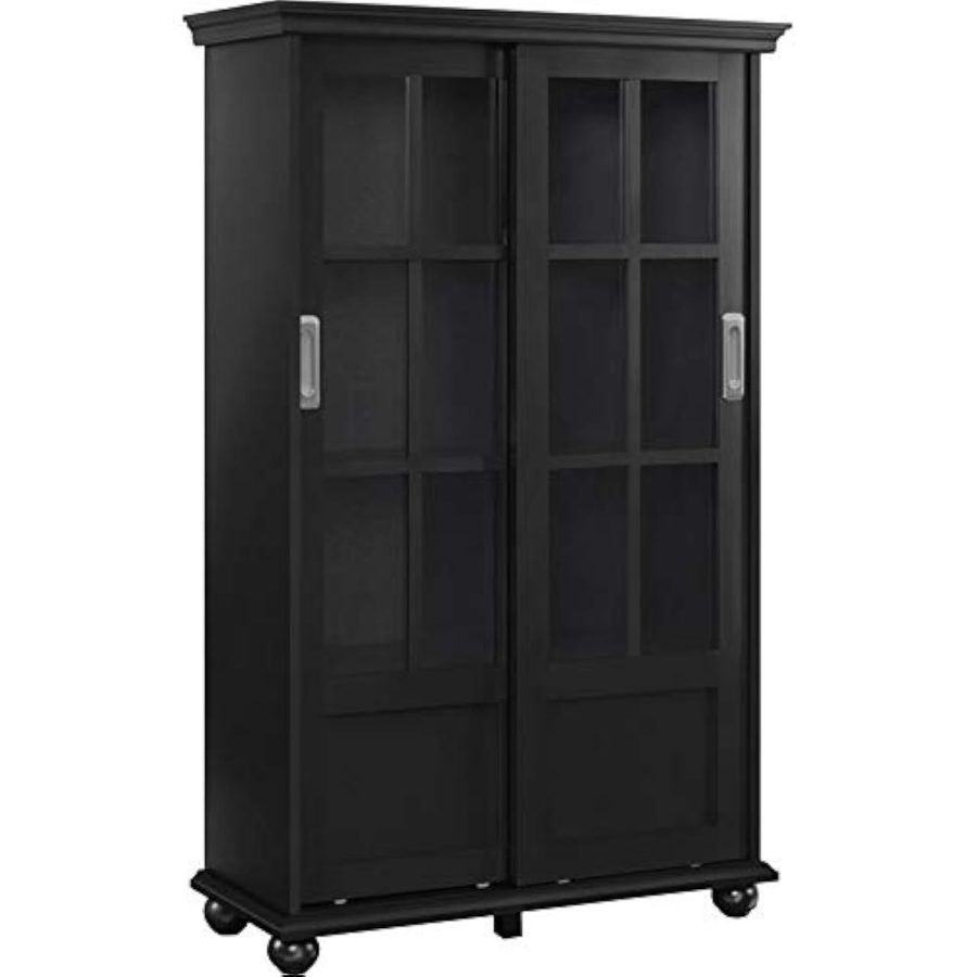 Ameriwood Home Aaron Lane Bookcase with Sliding Glass Doors, Black