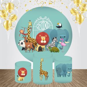 Animals Green Round Backdrop Kit For Baby Shower - Aperturee