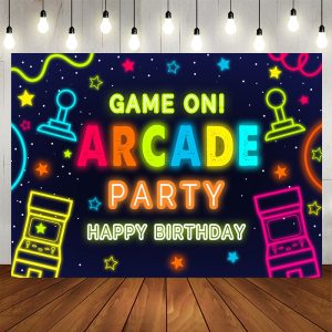 Aperturee Boy Game On Arcade Party Happy Birthday Backdrop