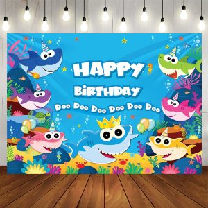 Aperturee Cartoon Shark Birthday Theme Backdrop for baby