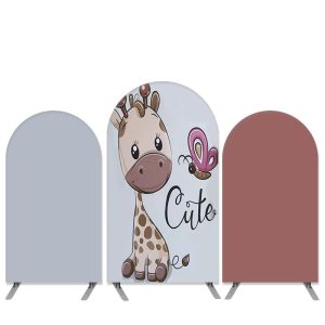 Aperturee Cute Giraffe Theme Light Blue Baby Shower Arch Backdrop Kit | Custom Chiara Arched Covers | Diy Arch Backdrop Cover | Arch Backdrop Cover