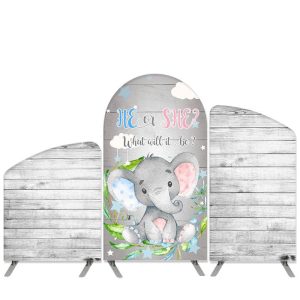 Aperturee Elephant Theme Grey Wood Baby Shower Arch Backdrop Kit | Circle Arch Backdrop Diy | Diy Arch Backdrop Cover | Chiara Wall Backdrop Diy