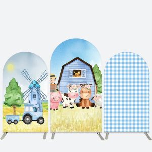 Aperturee Farm Windmill Baby Animal Blue Plaid Arch Backdrop Kit | Chiara Arch Backdrop Diy | Wedding Arch Backdrop | Custom Chiara Arched Covers