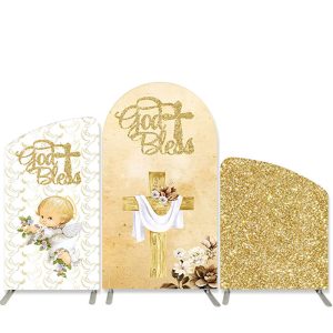 Aperturee God Bless Glitter Angel Baby Shower Arch Backdrop Kit | Diy Chiara Backdrop Cover | Diy Round Arch Backdrop | Custom Arched Wall Covers