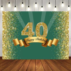 Aperturee Green Golden Bokeh 40th Birthday Backdrop