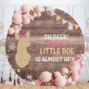 Aperturee Little Doe Almost Here Round Baby Shower Backdrop