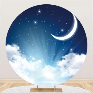 Aperturee Moon And Cloud Star Light Round Baby Shower Backdrop | Birthday Backdrop Ideas | Custom Round Backdrop | Birthday Round Backdrop Cover