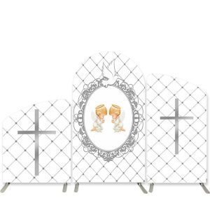 Aperturee Pigeon White Grid Twins Baby Shower Arch Backdrop Kit | Diy Chiara Backdrop Cover | Circle Arch Backdrop Diy | Diy Arch Backdrop Cover