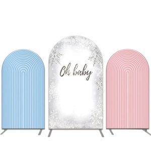 Aperturee Pink And Blue Snow Baby Shower Arch Backdrop Kit | Circle Arch Backdrop Diy | Wedding Arch Backdrop | Round Arch Backdrop Cover