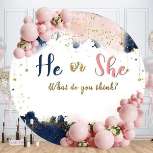 Aperturee Pink Blue He Or She Round Baby Shower Backdrop