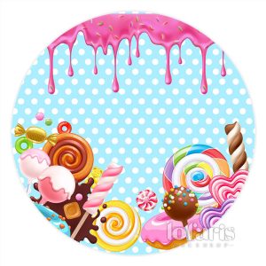 Aperturee Round Candy Land Theme Happy Birthday Backdrop For Kid | Name Backdrop For Birthday | Happy Birthday Backdrop | Cake Smash Backdrop