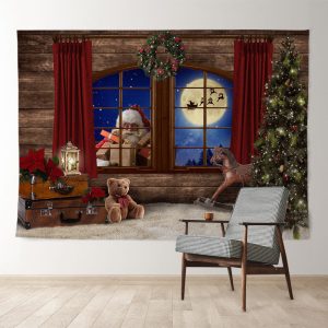 Aperturee Santa Claus Gift Sled Eve Wood Christmas Backdrop