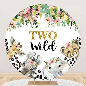 Aperturee Two Wild Animals Jungle Circle Baby Shower Backdrop | Diy Birthday Backdrop | Birthday Party Decorations | Custom Birthday Backdrops