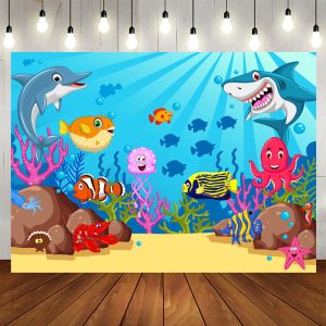 Aperturee Under The Water Shark Fish Backdrop for Birthday