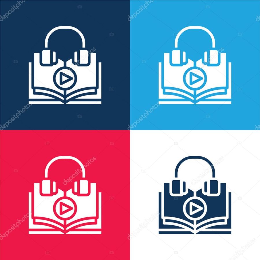 Audio Course blue and red four color minimal icon set