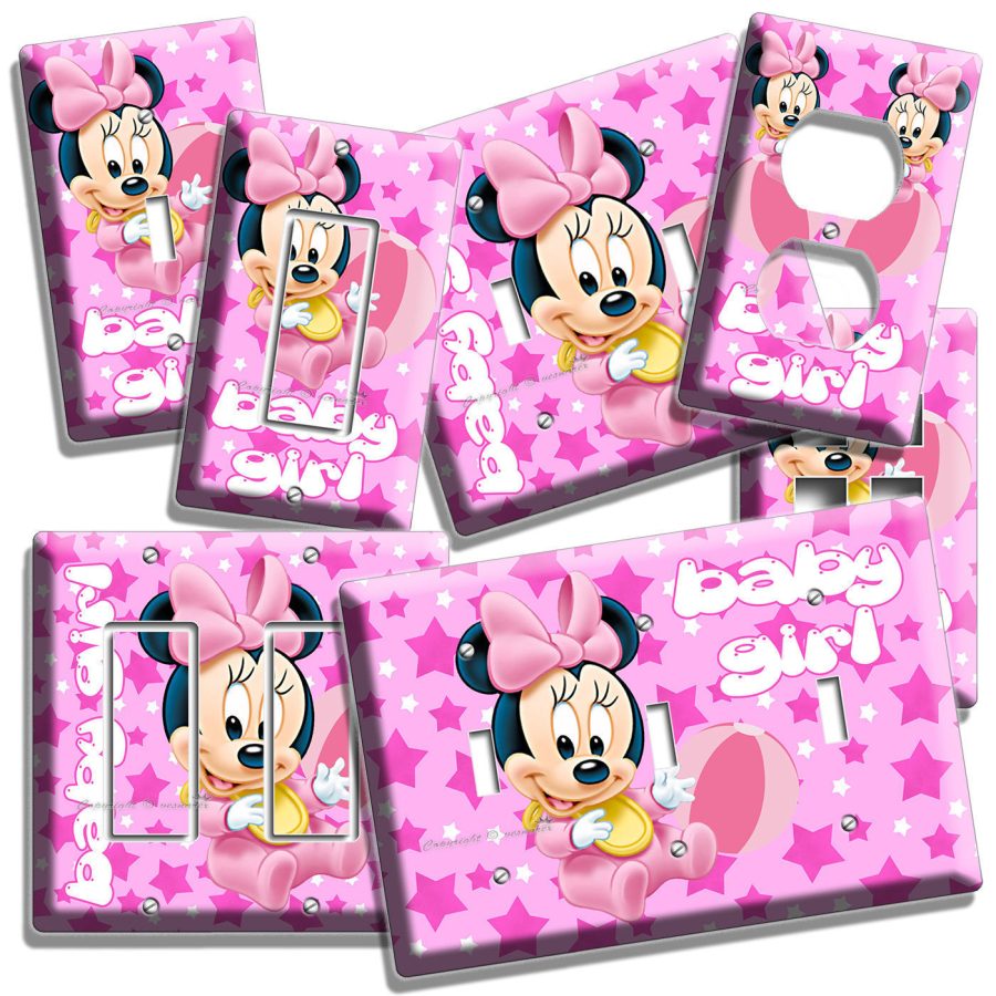 BABY MINNIE MOUSE NURSERY LIGHT SWITCH OUTLET PLATES INFANT NEWBORN GIRL BEDROOM